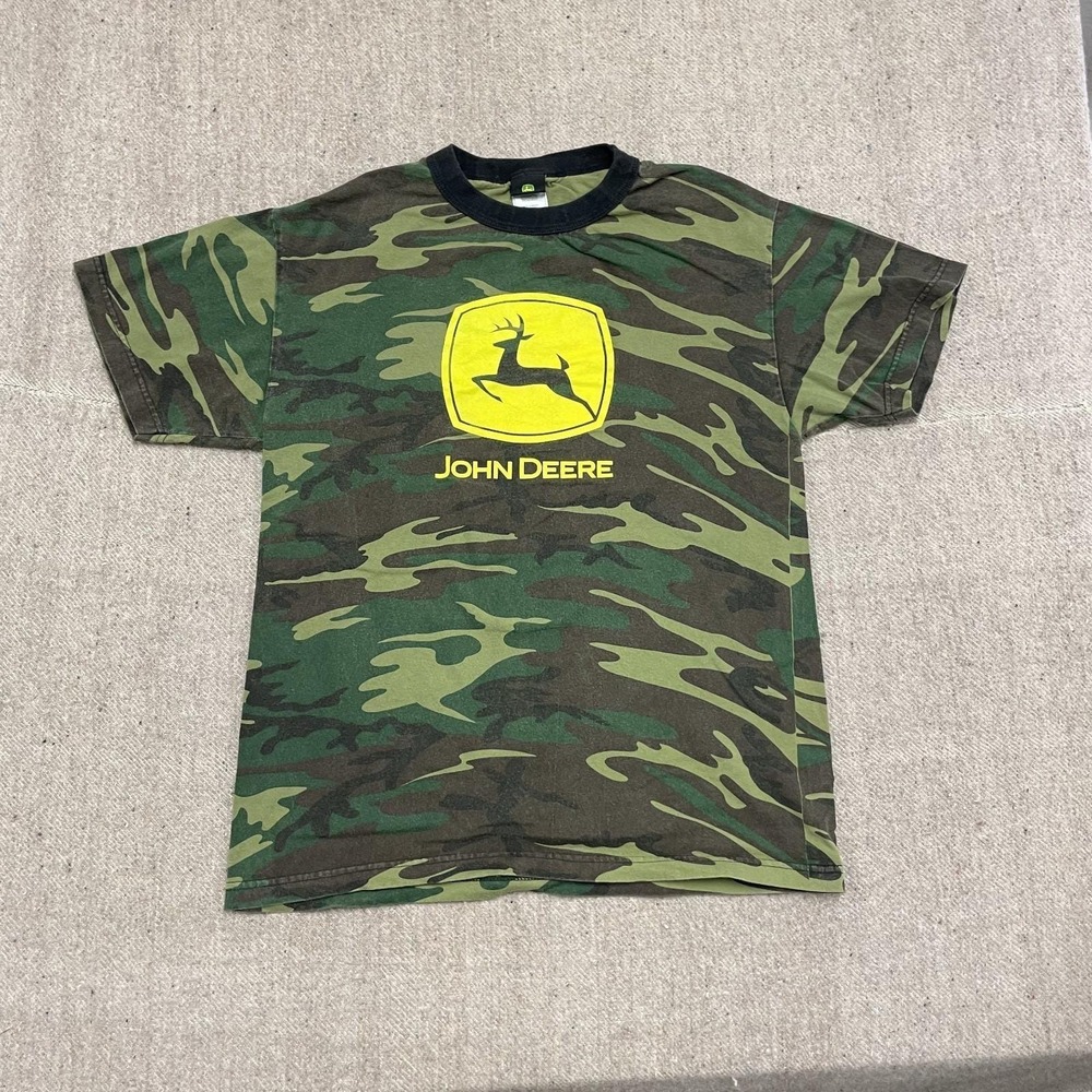 Vintage John Deere Camo Shirt Mens Large Green 2000s Y2K farming trucks Logo